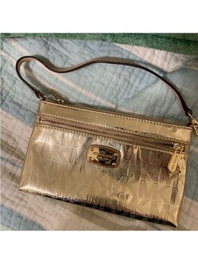 Michael Kors Metallic Gold Logo Wristlet Clutch